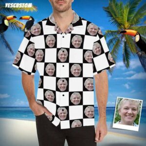 Custom Grandma Face Plaid Men'S All Over Print Hawaiian Shirt  - Thelegend59