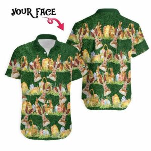Custom Hawaiian Aloha Hawaiian Shirtss Easter Bunny With Your Photo  - Thelegend59