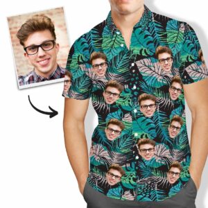 Custom Hawaiian Shirt With Face Large Leaves Short Sleeve Hawaiian Shirts For Men  - Thelegend59