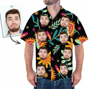 Custom Hawaiian Shirt With Face Uk All Over Print Colorful Flowers  - Thelegend59