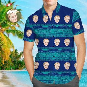 Custom Hawaiian Shirts Funny Muti-Face Blue Personalised Aloha Beach Hawaiian Shirts For Men  - Thelegend59