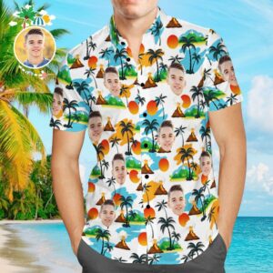 Custom Hawaiian Shirts Men Face Landscape Design Aloha Beach Hawaiian Shirts For Men  - Thelegend59