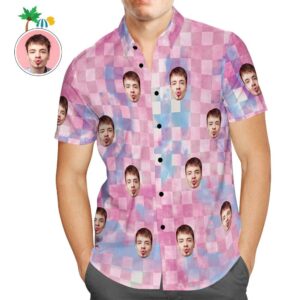 Custom Hawaiian Shirts Tie-Dye Checkered Design Aloha Beach Hawaiian Shirts For Men  - Thelegend59