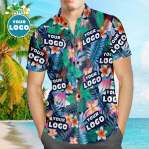 Custom Logo Hawaiian Shirts Colorful Flowers Personalised Aloha Beach Hawaiian Shirts For Men  - Thelegend59