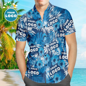 Custom Logo Hawaiian Shirts Flowers And Leaves Design Personalised Aloha Beach Hawaiian Shirts For Men  - Thelegend59