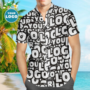 Custom Logo Hawaiian Shirts Muti-Logo Design Aloha Beach Hawaiian Shirts For Men  - Thelegend59