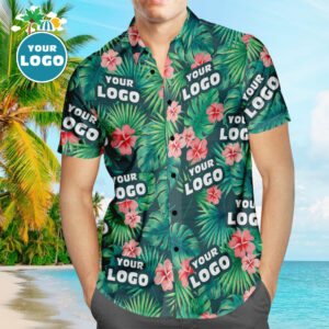 Custom Logo Hawaiian Shirts Red Flowers Design Personalised Aloha Beach Hawaiian Shirts For Men  - Thelegend59
