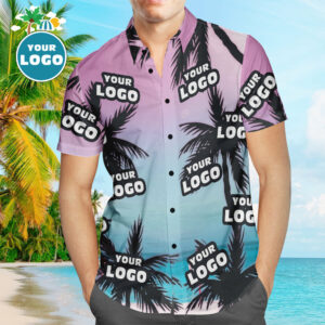 Custom Logo Hawaiian Shirts Sea And Coconut Tree Aloha Beach Hawaiian Shirts For Men  - Thelegend59