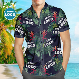 Custom Logo Hawaiian Shirts Summer Colorful Leaves Aloha Beach Hawaiian Shirts For Men  - Thelegend59