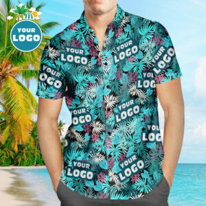Custom Logo Hawaiian Shirts Summer Leaves Design Personalised Aloha Beach Hawaiian Shirts For Men  - Thelegend59