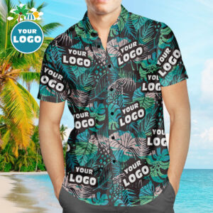Custom Logo Hawaiian Shirts Summer Leaves Personalised Aloha Beach Hawaiian Shirts For Men  - Thelegend59