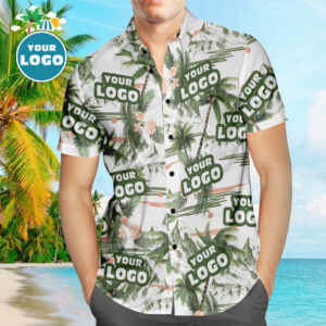 Custom Logo Personalised Hawaiian Shirt All Over Print Coconut Tree  - Thelegend59