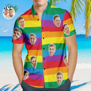 Custom Men'S Hawaiian Shirts Personalized Gay Pride Hawaiian Shirts Lgbtq - Rainbow Color  - Thelegend59