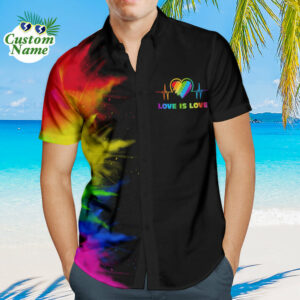 Custom Men'S Hawaiian Shirts Personalized Lgbtq Gay Pride Hawaiian Shirts - Love Is Love  - Thelegend59
