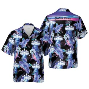 Custom Name Hawaiian Aloha Hawaiian Shirtss Bowling Holographic Dark Tropical  - Thelegend59