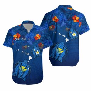 (Custom Personalised) Hawaiian Islands Hawaiian Shirt Hawaii Tropical Flowers And Turtles Blue  - Thelegend59