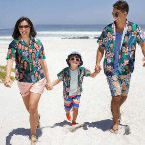Custom Photo Hawaiian Shirt Parent-Child Wears Personalised Face Hawaiian Shirt Gift Colorful Flowers  - Thelegend59