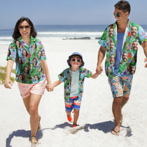 Custom Photo Hawaiian Shirt Parent-Child Wears Personalised Face Hawaiian Shirt Gift Colorful Parrot  - Thelegend59