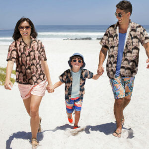 Custom Photo Hawaiian Shirt Parent-Child Wears Personalised Face Hawaiian Shirt Gift Face Mash  - Thelegend59