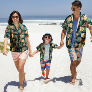 Custom Photo Hawaiian Shirt Parent-Child Wears Personalised Face Hawaiian Shirt Gift For Family - Yellow Flowers  - Thelegend59