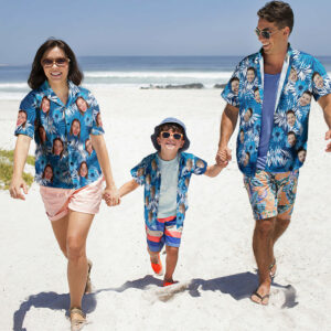 Custom Photo Hawaiian Shirt Parent-Child Wears Personalised Face Hawaiian Shirt Gift For Family  - Thelegend59