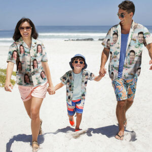Custom Photo Hawaiian Shirt Parent-Child Wears Personalised Face Hawaiian Shirt Gift Sea View  - Thelegend59