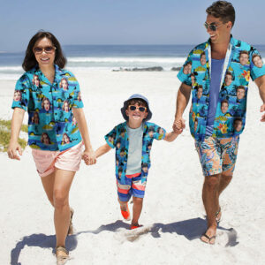 Custom Photo Hawaiian Shirt Parent-Child Wears Personalised Face Hawaiian Shirt Gift Vice City  - Thelegend59