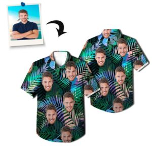 Custom Photo Hawaiian Shirts - Neon Tropical Leaves - Custom Face Hawaiian Shirts All Over  - Thelegend59