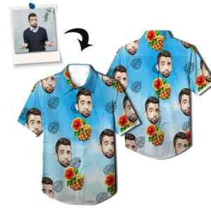 Custom Photo Hawaiian Shirts Tropical Pineapple Custom Face Hawaiian Shirts All Over  - Thelegend59