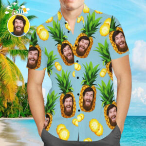 Custom Photo Hawaiian Shirts With Text Men'S Hawaiian Shirt Big Pineapple  - Thelegend59