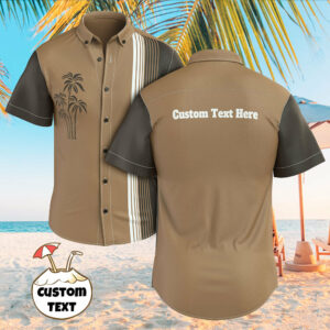 Custom Text Men'S Vintage Hawaiian Shirts Casual Palm Tree Print Striped Bowling Hawaiian Shirts For Men  - Thelegend59