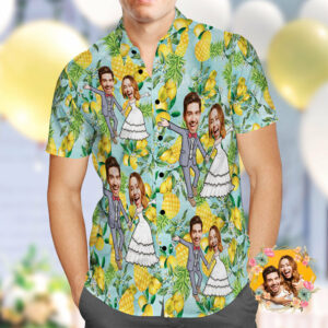 Custom Wedding Hawaiian Shirt Funny Pineapple Couple Face Hawaiian Shirt  - Thelegend59