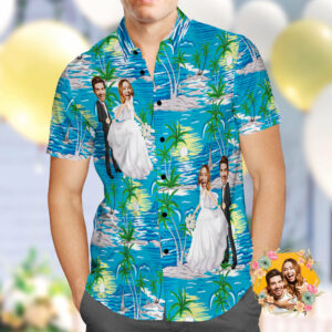 Custom Wedding Hawaiian Shirt Personalised Coconut Tree Face Hawaiian Shirt  - Thelegend59
