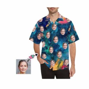 Custom Wife Face Colorful Painting Men'S All Over Print Hawaiian Shirt  - Thelegend59