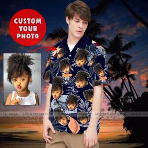 Customizable Personalized Your Own Photo Navy Leaf Unisex Hawaiian Aloha Hawaiian Shirtss  - Thelegend59