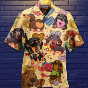 Cute Dachshund With Cake Heart Hawaiian Unisex Aloha Hawaiian Shirtss  - Thelegend59
