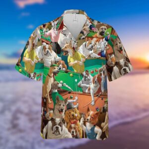 Cute Dog Play Billard Unisex Hawaiian Shirts  - Thelegend59
