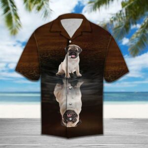Cute Pug  Khaki Amazing Design Unisex Hawaiian Shirt  - Thelegend59