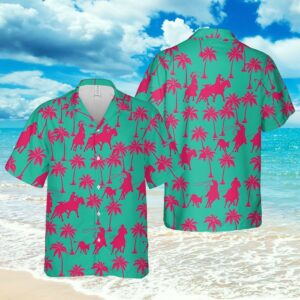 Cute Team Roping Green Pink Unisex Hawaiian Shirts Beach Shorts  - Thelegend59