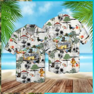 Dachshund Beach Retro Hawaiian Graphic Print Short Sleeve  - Thelegend59