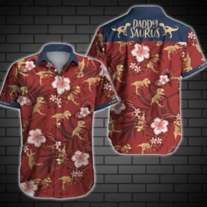 Daddysaurus Hawaiian Graphic Print Short Sleeve  - Thelegend59