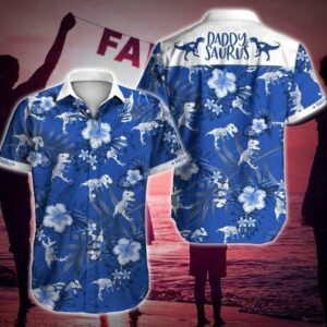 Daddysaurus Hawaiian Ii Graphic Print Short Sleeve  - Thelegend59