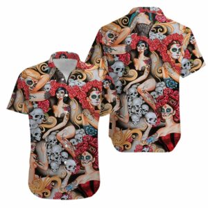 Day Of The Dead Tattooed Girls Hawaiian Shirts  - Thelegend59