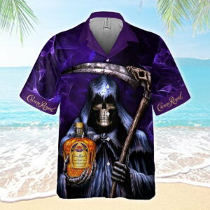 Death Holding Crown Royal All Over Print 3D Aloha Summer Beach Hawaiian Shirt  - Thelegend59