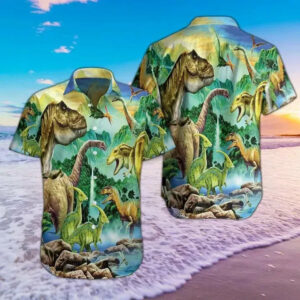 Dinosaur World Hawaiian Graphic Print Short Sleeve  - Thelegend59