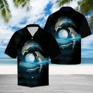 Dolphinhawaiian Shirts With The Moon Hawaiian Aloha Hawaiian Shirts  - Thelegend59