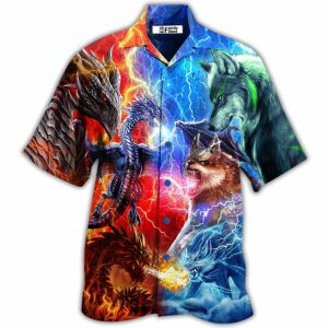 Dragon And Wolf Fighting - Hawaiian Shirt - For Men And Women - Kids  - Thelegend59