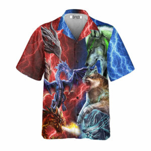 Dragon Vs Wolves Hawaiian Shirt - For Men And Women - Kids  - Thelegend59