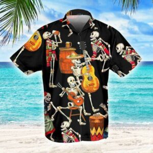 Drinking And Guitar Skeleton Unisex Hawaiian Shirts  - Thelegend59