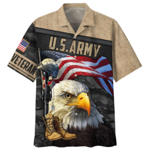 Eagle U.S. Army Veteran Red Black Aloha Hawaiian Shirt - For Men And Women - Kids  - Thelegend59